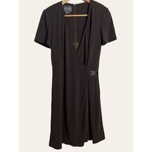 Kay Unger Chocolate Brown Short Sleeve V-Neck Wrap Dress Size 10